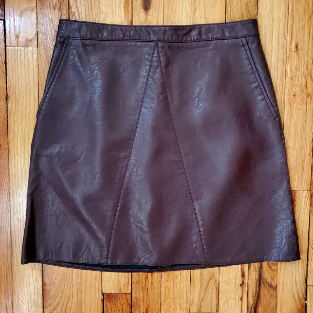 Zara Vegan Brown Leather Mini Skirt